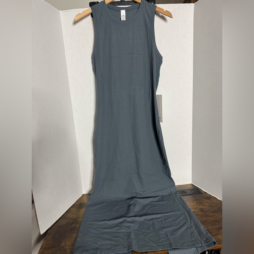 New Lululemon All Aligned Ribbed Midi Dress Size 6 Oil Blue - LW1FVAS RARE - Picture 3 of 8